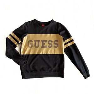 Guess Sweatshirt Size XL Women's Black Gold Large Print Loungewear Leisure Y2K